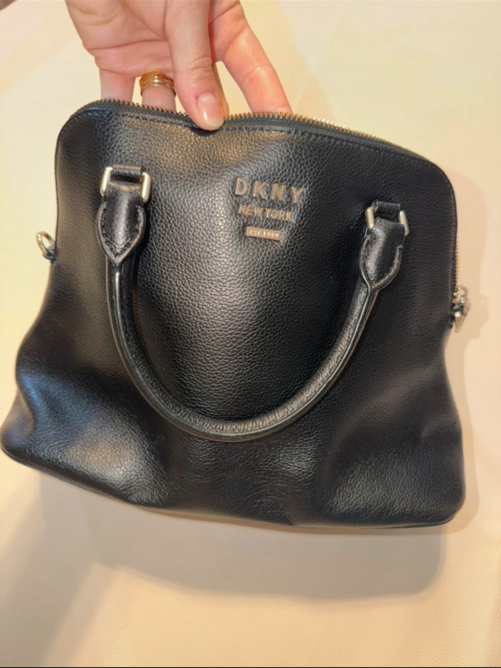 DKNY Black Pebbled Leather Satchel with Gold hardware - Picture 2 of 12